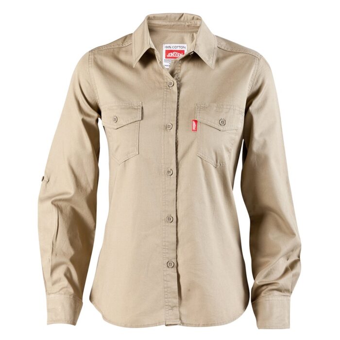 Jonsson 100 Cotton Womens Long Sleeve Shirt KHAKI