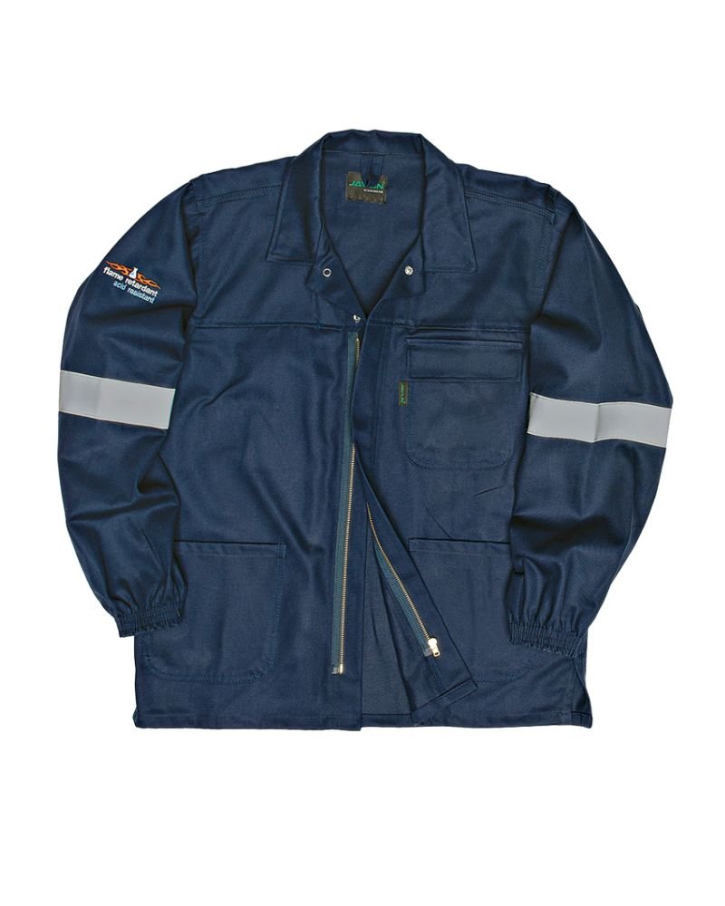 4775D-D59-FA Javlin Flame Retardant & Acid Resistant Conti Jacket SABS Approved Sasol Navy Heavy Duty + Silver Ref. Tape - Image 1